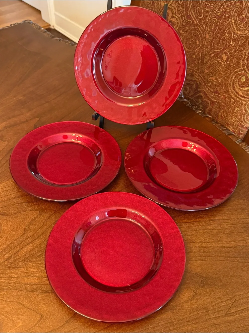 Set of 4 Vintage Pier 1 Imports Ruby Red 8.25” Glass Salad / Dessert Plates - #1